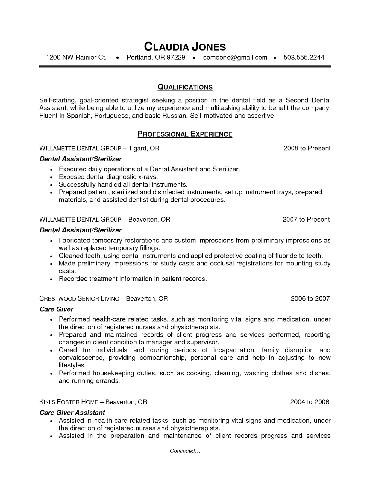 Resume cover letter examples dental hygiene